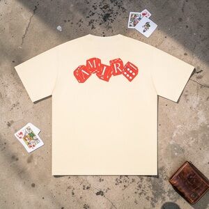 AMIRI Cream Short Sleeve Tee with Red Dice Graphic